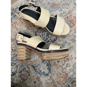 Tory Burch Solana Beige Espadrille Block Heel Platform Sandals 7.5 Preppy Twee